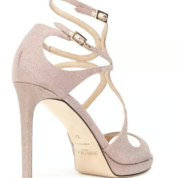 Jimmy Choo Lance 100 ballet pink glitter sandals Size 38.5 - Picture 8 of 10